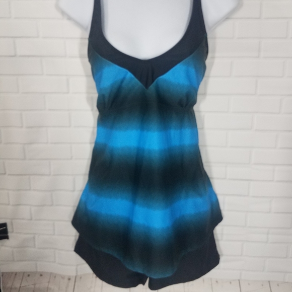 Ombre Blue and Black 2 Piece Bathing Suit - Picture 2 of 13